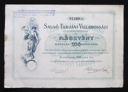 Salgó-Tarjáni Villamossági Részvénytársaság részvény 100 korona 1896 - Salgótarján