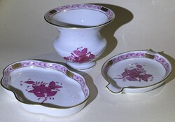 Herendi Apponyi mintás váza + gyűrűtartók, hamutál HIBÁTLAN.