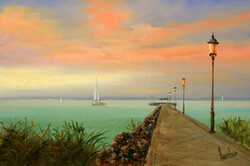 Akciós ár: Lantos György: Balatongyöröki móló 20x30 cm