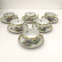 EXTRA DÚS VBO! 6 személyes Herendi Viktória mintás porcelán teás csésze és alj  hibátlan állapotban