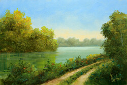 Akciós ár: Lantos György: Reggel Szigetközben 20x30 cm