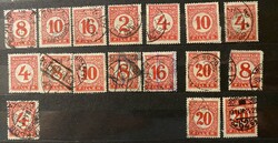 PENGŐ FILLÉRES PORTÓ pecsételt bélyegek