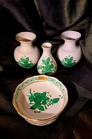 Herendi zöld Apponyi mintás porcelánok, váza-gyűrűtartó
