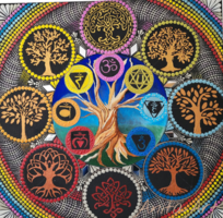 Ponttechnikával,eredeti, kézzel festett akril festmény, életfa mintákkal