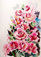 Pink roses -  watercolor painting - Rózsaszín rózsák - akvarell