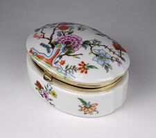 1Y887 Ovális alakú fém zsanéros japán porcelán bonbonier 11 cm