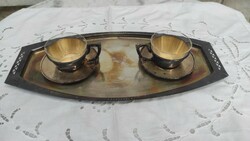 Gyönyörű antik Szecessziós,Art Deco kínáló, kávé,tea tálca csészével ezüst jellegű Argentor AS Tàl