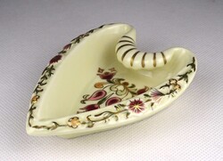 1Z019 Vajszínű virágmintás szív alakú Zsolnay porcelán hamutál