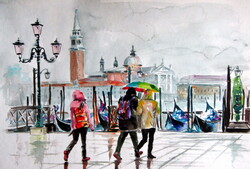 Rainy day in Venice -  watercolor painting - Esős nap Velencében - akvarell