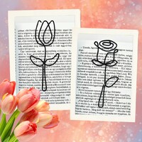 Nőnapi könyvjelzők– tulipán és rózsa fekete drótból - apró ajándék nőnapra nőknek, kislányoknak