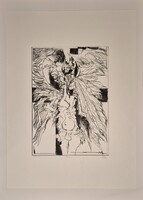 ​Kántor János: Ikarosz – Jelzett, sorszámozott (1/10) egyedi grafika, kerettel (54x74 cm)