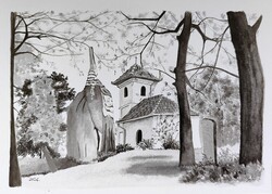 Szent István király kápolna Dunakeszi tus festmény 25x35 cm