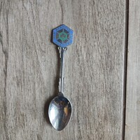 Szép régi ezüstözött jubileumi dísz kiskanál (12,2x2,8 cm)