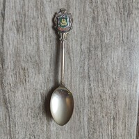 Érdekes régi ezüstözött dísz kávéskanál V. (cserkészes,11,5x2,3 cm)