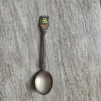 Érdekes régi ezüstözött dísz kávéskanál IV. (9,3x2,2 cm)