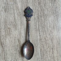 Patinás régi ezüstözött dísz kiskanál (11,5x2,4 cm)