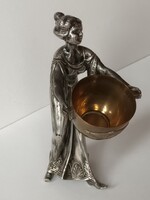 Szecessziós ón szobor  kínáló görög nőalak