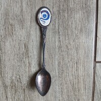 Érdekes porcelán betétes dísz kiskanál (kávéskanál, 12,3x2,3 cm)