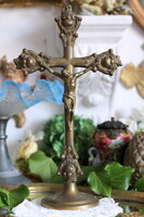 AJÁNLATTAL: Antik réz asztali kereszt, krucifix Franciaországból