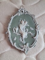 Antik Wedgwood vintage jáspis biszkvit porcelán fali dísz Schafer & Vater puttó pillangó