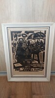 Szabó Gyula (1907 - 1972) fametszet   -    A Piacon