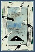 Bada Dada Tibor (1963-2006): A Palicsi Tó Szörnye, 1986, Akvarell/Papír, + a megvalósult levelezőlap