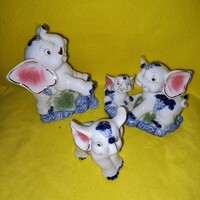 "Elefántok ". 3 db német porcelán szobor 4 figura. Nipp.