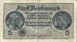 5 reichsmark reichsmarka 1939-45 Németország 8 jegyű sorszám 2.