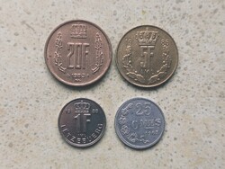 Luxemburg 4 db különböző Érme 25 Centimes 1,5,20 Francs Frank 1963-1988