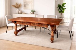 Exkluzív nappali asztal étkezőasztal tárgyalóasztal tölgyfa asztal 19. sz spanyol stílus reprodukció