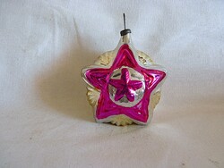 RÉGI ÜVEG KARÁCSONYFADÍSZ - VÖRÖS CSILLAGOS "PROPAGANDA"  - LAMPION!