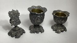 Neobarokk stílusú ón kehely gyertyatartó, gyufatartó