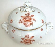 Herendi Nanking Bouqet orange leveses tál, csavart leveles fogóval