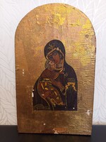 Szűz Mária és a kis Jézus – Nagyméretű, patinás fa ikon ,28 cm