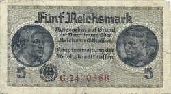 5 reichsmark reichsmarka 1939-45 Németország 7 jegyű sorszám 2.