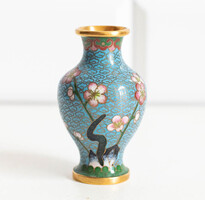 Antik rekeszzománc váza - cloissoné zománc váza virágoss mintával, cloisonné - kínai