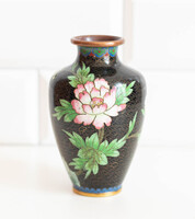 Antik rekeszzománc váza - cloissoné zománc váza virágoss mintával, cloisonné - kínai