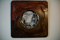 Hollóházi Szász Endre Fali Tányérok Bőr kerettel