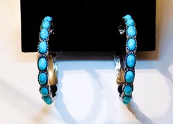 Turmalin Drágaköves Fülbevaló Türkiz Orvosi Hipoallergén Nemesfém Oxidált Ezüst + Ékszedoboz Új!