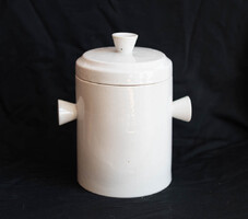 Antik nagyméretű gyógyszertári tégely - talán Zsolnay? gyártmány - fedeles porcelán tároló
