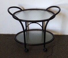 1Y822 Régi kétemeletes üveges rattan gurulós zsúrkocsi