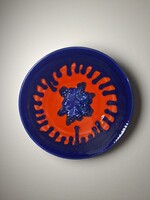 Nagyméretű jelzett M. Szabó csurgatott mázas kerámia tál falitál dísztál 27.5 cm