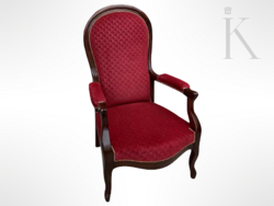 Antik neobarokk diófa kárpitos karos-fotel