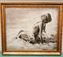 Akt pasztell festmény szép keretben Postázom