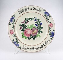1Y810 Régi G. Schmider Zell osztrák kerámia falitányér gótbetűs felirattal 30.7 cm