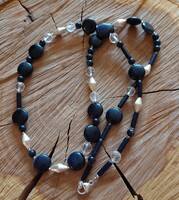 Nagyon szép blaufluss, szintetikus napkő nyaklánc ezüst szerelékkel és díszekkel