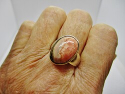 Szépséges régi kézműves ezüst  gyűrű rodokrozit kővel