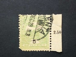 Magyarország 1904 Turul 5 f (Z)enta, sarokhiány, ívszél 3 foga elválva I