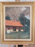 Balla Béla falusi házikó tájkép festménye  72x87 cm kerettel