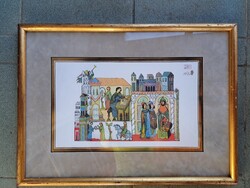 Faragó Miklös Hollóházi porcelán ritka falikép